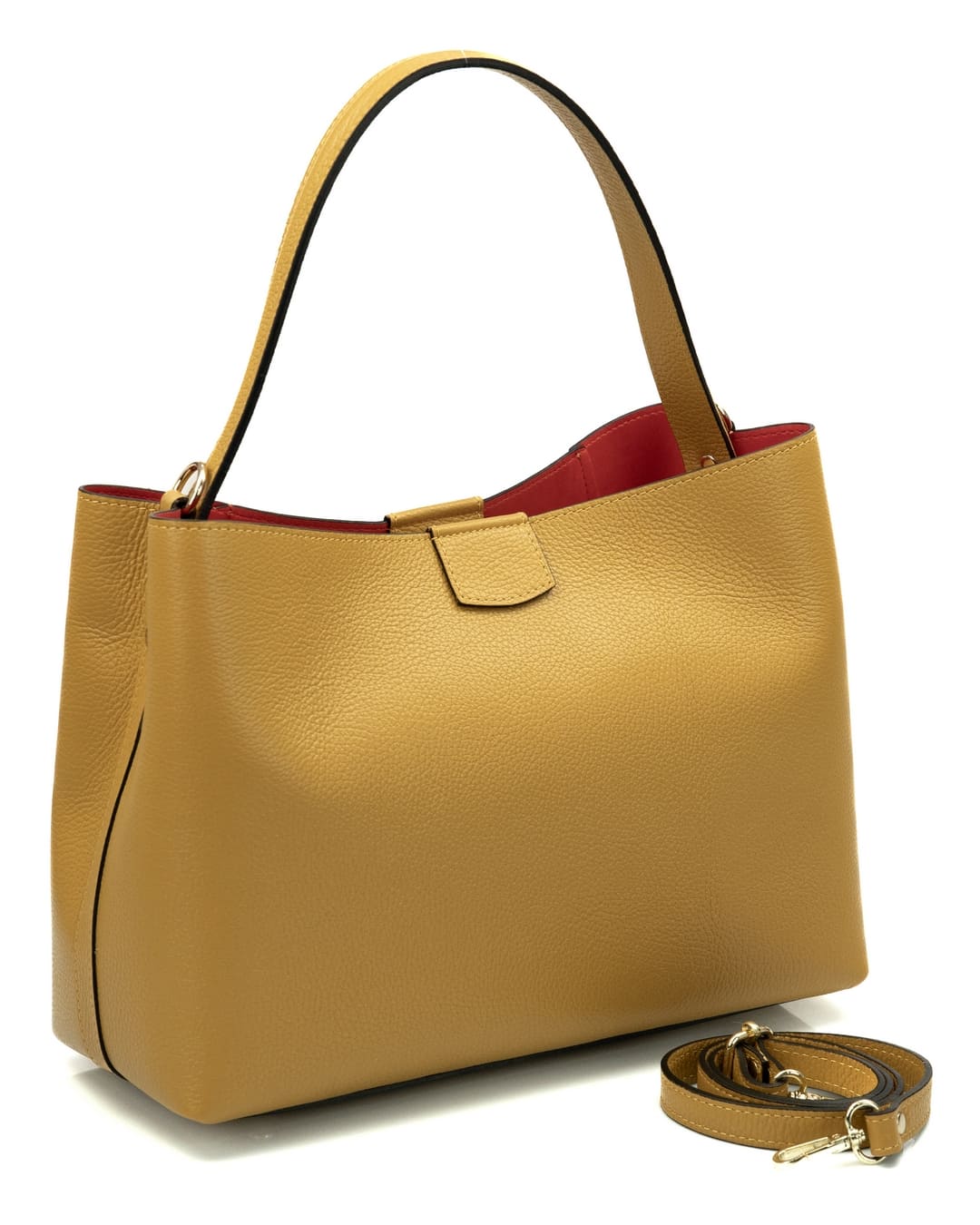MARGOT Borsa a spalla in vera pelle martellata colore senape con tracolla