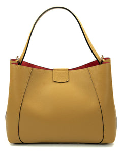 MARGOT Borsa a spalla in vera pelle martellata colore senape con tracolla