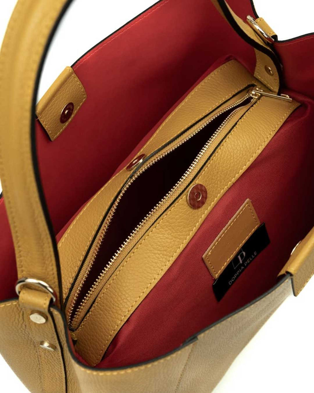 MARGOT Borsa a spalla in vera pelle martellata colore senape con tracolla