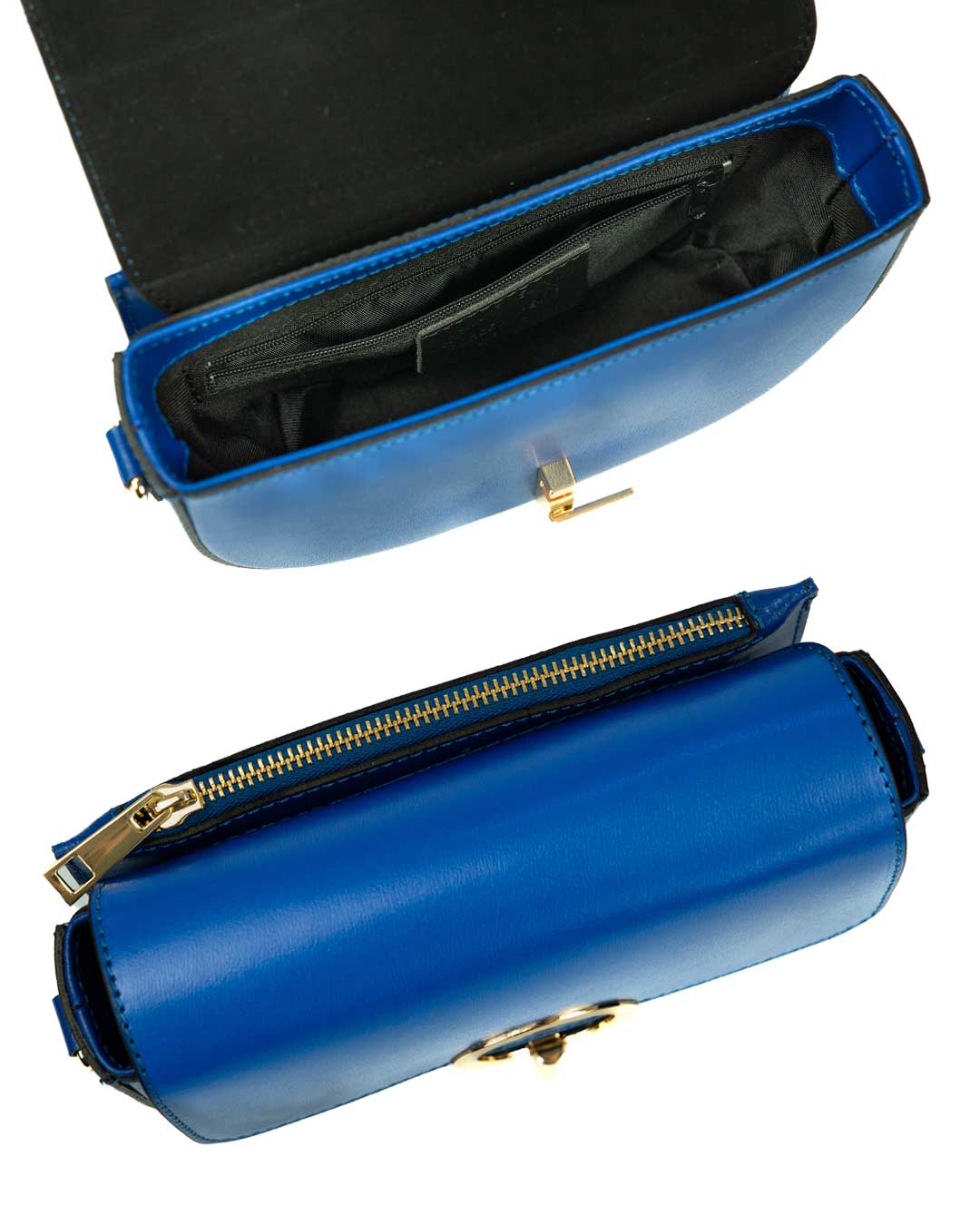EVELYN Borsa a tracolla in vera pelle saffiano colore blu elettrico