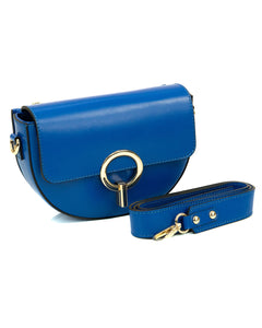 EVELYN Borsa a tracolla in vera pelle saffiano colore blu elettrico