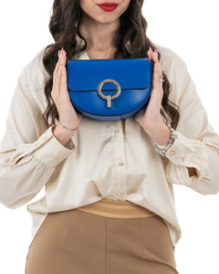 EVELYN Borsa a tracolla in vera pelle saffiano colore blu elettrico