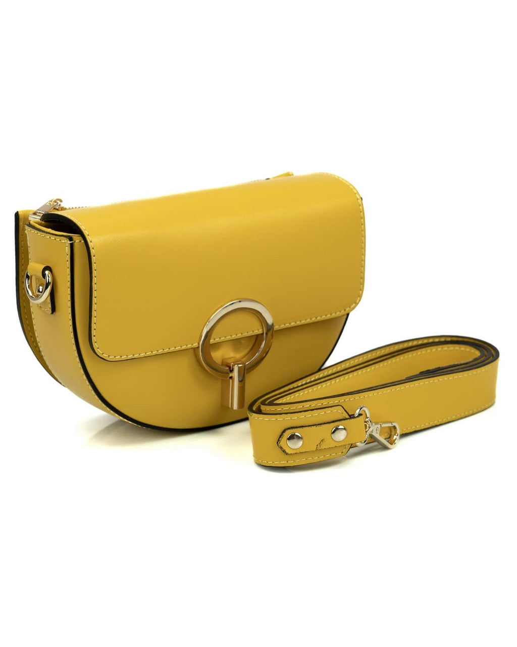 EVELYN Borsa a tracolla in vera pelle saffiano colore giallo