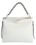 Borsa a spalla in vera pelle martellata colore beige con manico intrecciato e tracolla rimovibile
