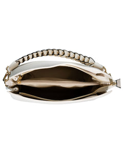 AGATHA Borsa a spalla in vera pelle martellata colore beige con manico intrecciato e tracolla rimovibile