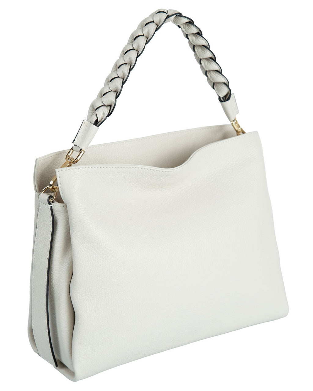 AGATHA Borsa a spalla in vera pelle martellata colore beige con manico intrecciato e tracolla rimovibile