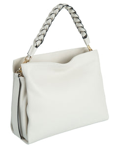 AGATHA Borsa a spalla in vera pelle martellata colore beige con manico intrecciato e tracolla rimovibile