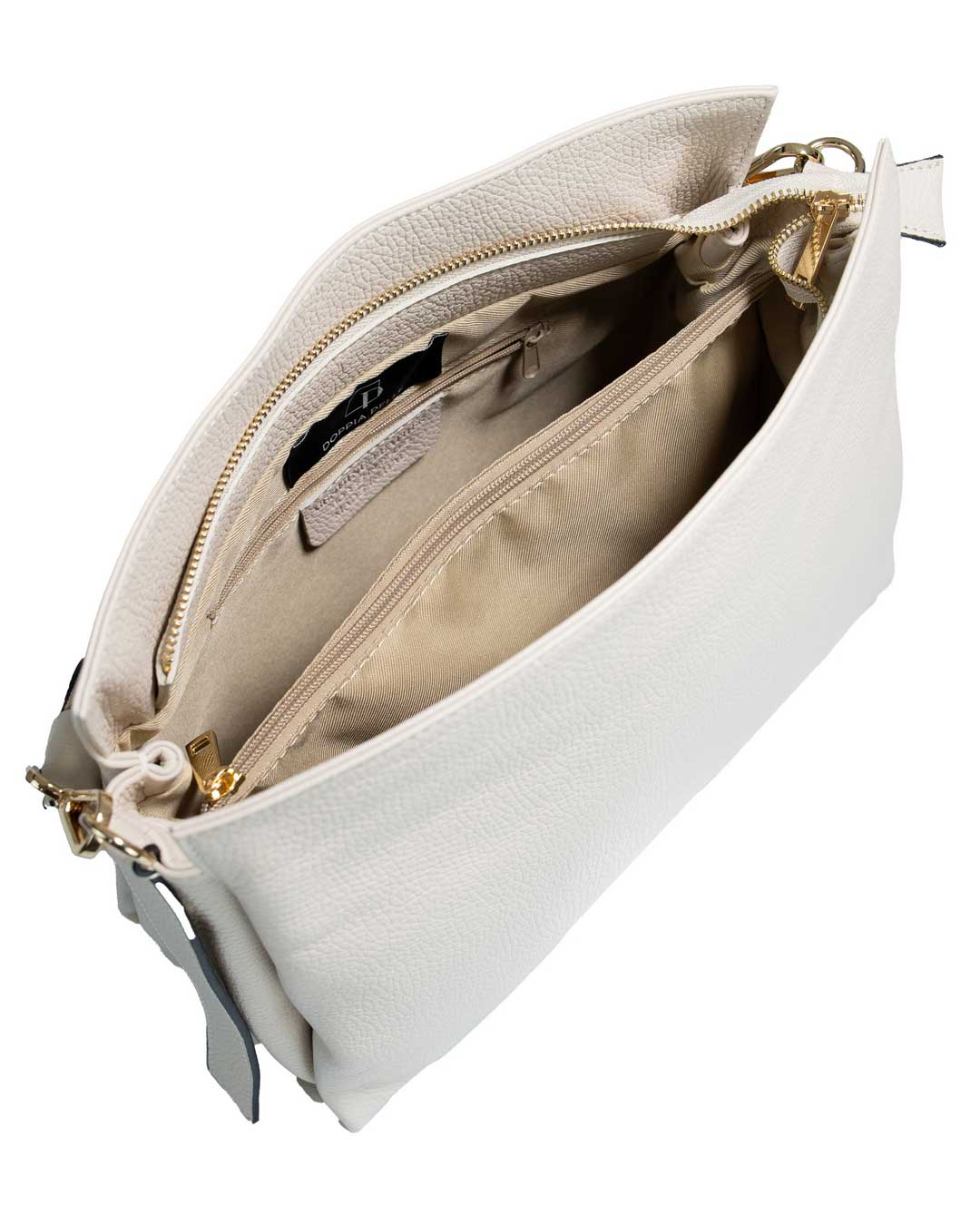 AGATHA Borsa a spalla in vera pelle martellata colore beige con manico intrecciato e tracolla rimovibile