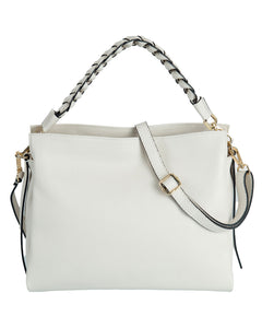 AGATHA Borsa a spalla in vera pelle martellata colore beige con manico intrecciato e tracolla rimovibile