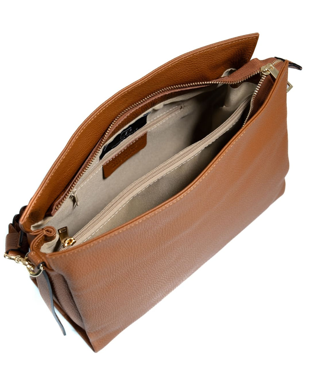 AGATHA Borsa a spalla in vera pelle martellata colore cuoio con manico intrecciato e tracolla