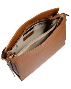 AGATHA Borsa a spalla in vera pelle martellata colore cuoio con manico intrecciato e tracolla