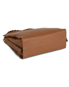 AGATHA Borsa a spalla in vera pelle martellata colore cuoio con manico intrecciato e tracolla