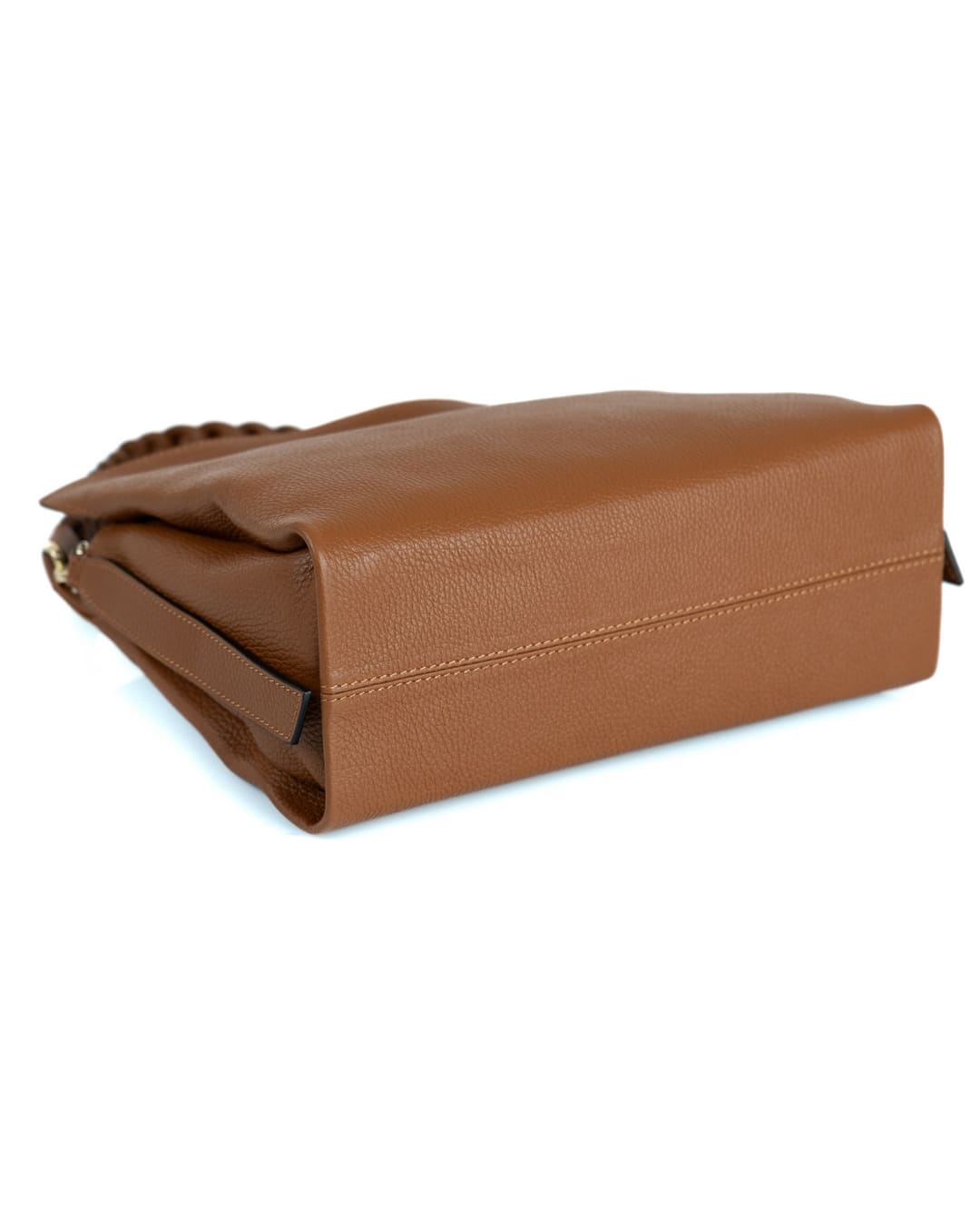 AGATHA Borsa a spalla in vera pelle martellata colore cuoio con manico intrecciato e tracolla