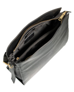 AGATHA Borsa a spalla in vera pelle martellata colore nero con manico intrecciato e tracolla