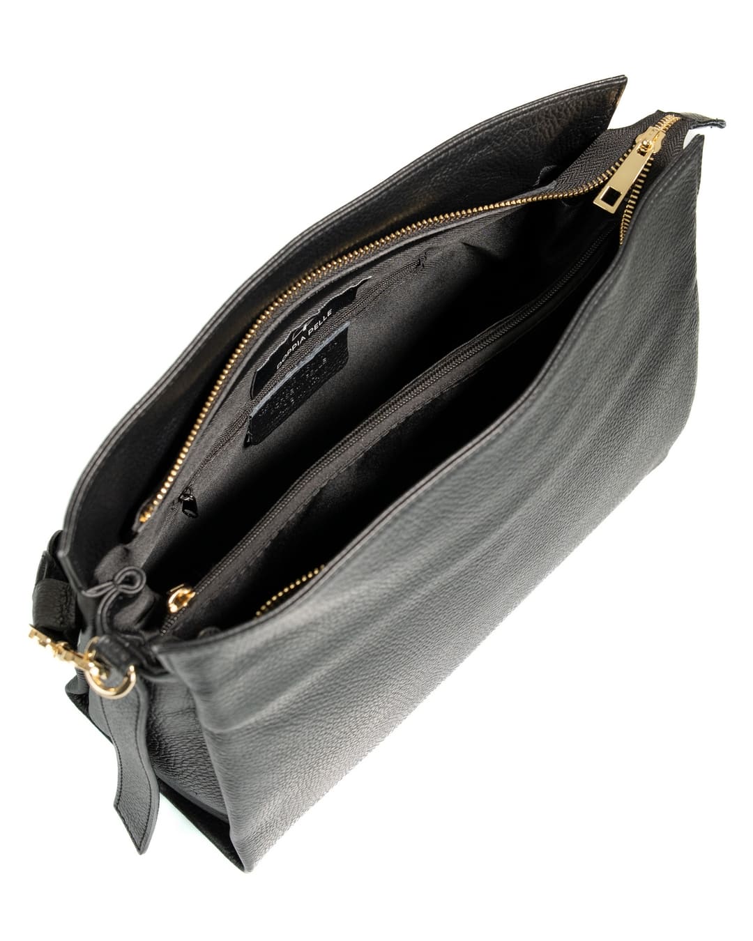 AGATHA Borsa a spalla in vera pelle martellata colore nero con manico intrecciato e tracolla