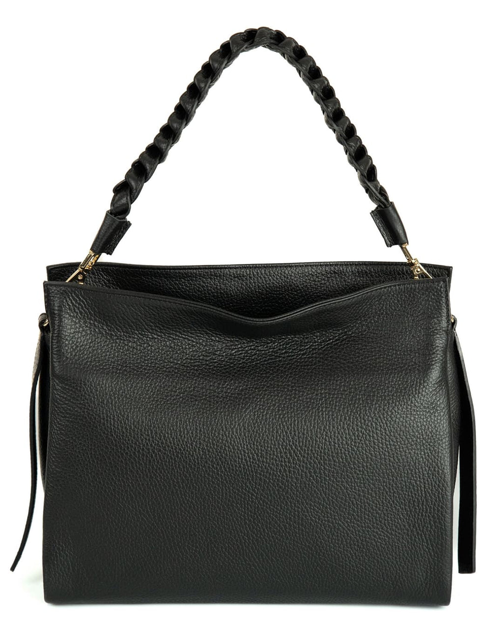 AGATHA Borsa a spalla in vera pelle martellata colore nero con manico intrecciato e tracolla