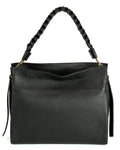 AGATHA Borsa a spalla in vera pelle martellata colore nero con manico intrecciato e tracolla