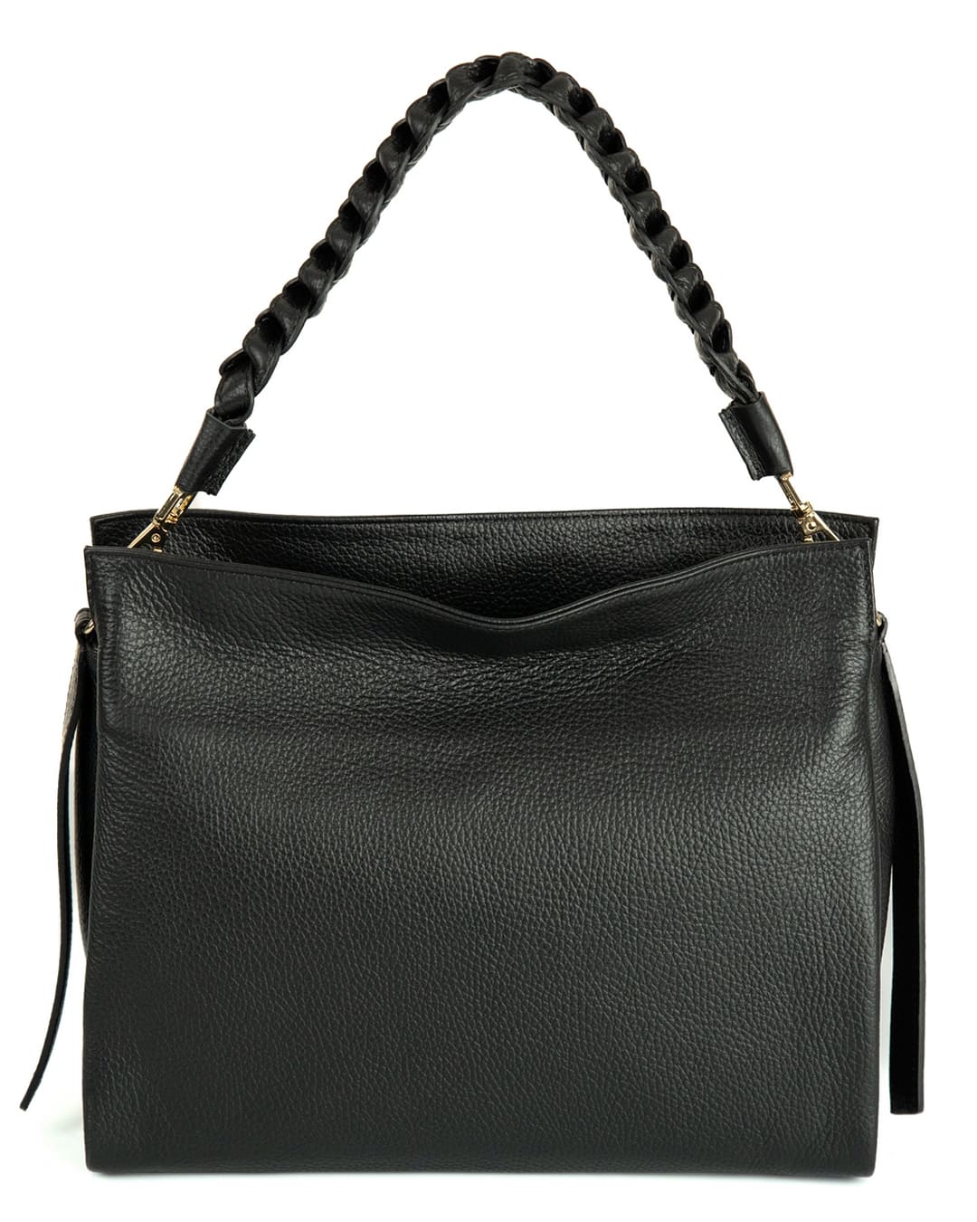 AGATHA Borsa a spalla in vera pelle martellata colore nero con manico intrecciato e tracolla