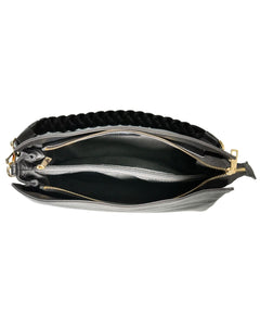 AGATHA Borsa a spalla in vera pelle martellata colore nero con manico intrecciato e tracolla