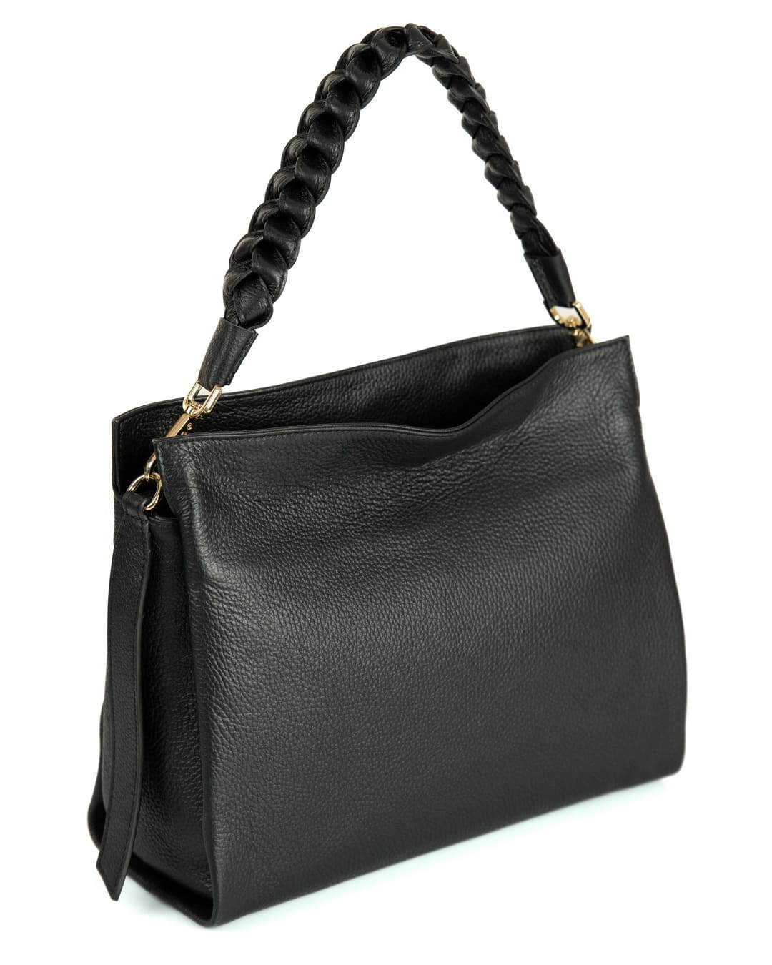 AGATHA Borsa a spalla in vera pelle martellata colore nero con manico intrecciato e tracolla