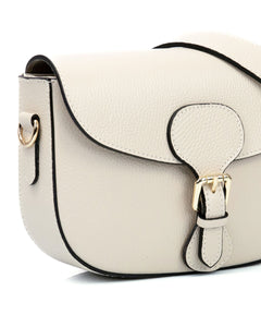 CHARLOTTE Borsa a spalla in vera pelle martellata beige con tracolla