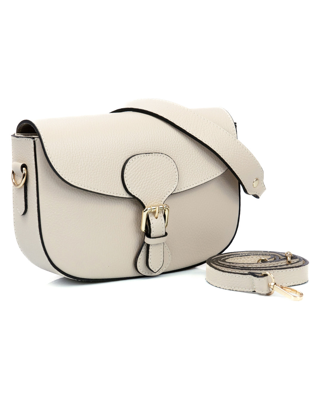 CHARLOTTE Borsa a spalla in vera pelle martellata beige con tracolla
