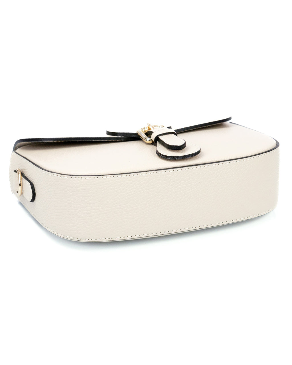 CHARLOTTE Borsa a spalla in vera pelle martellata beige con tracolla
