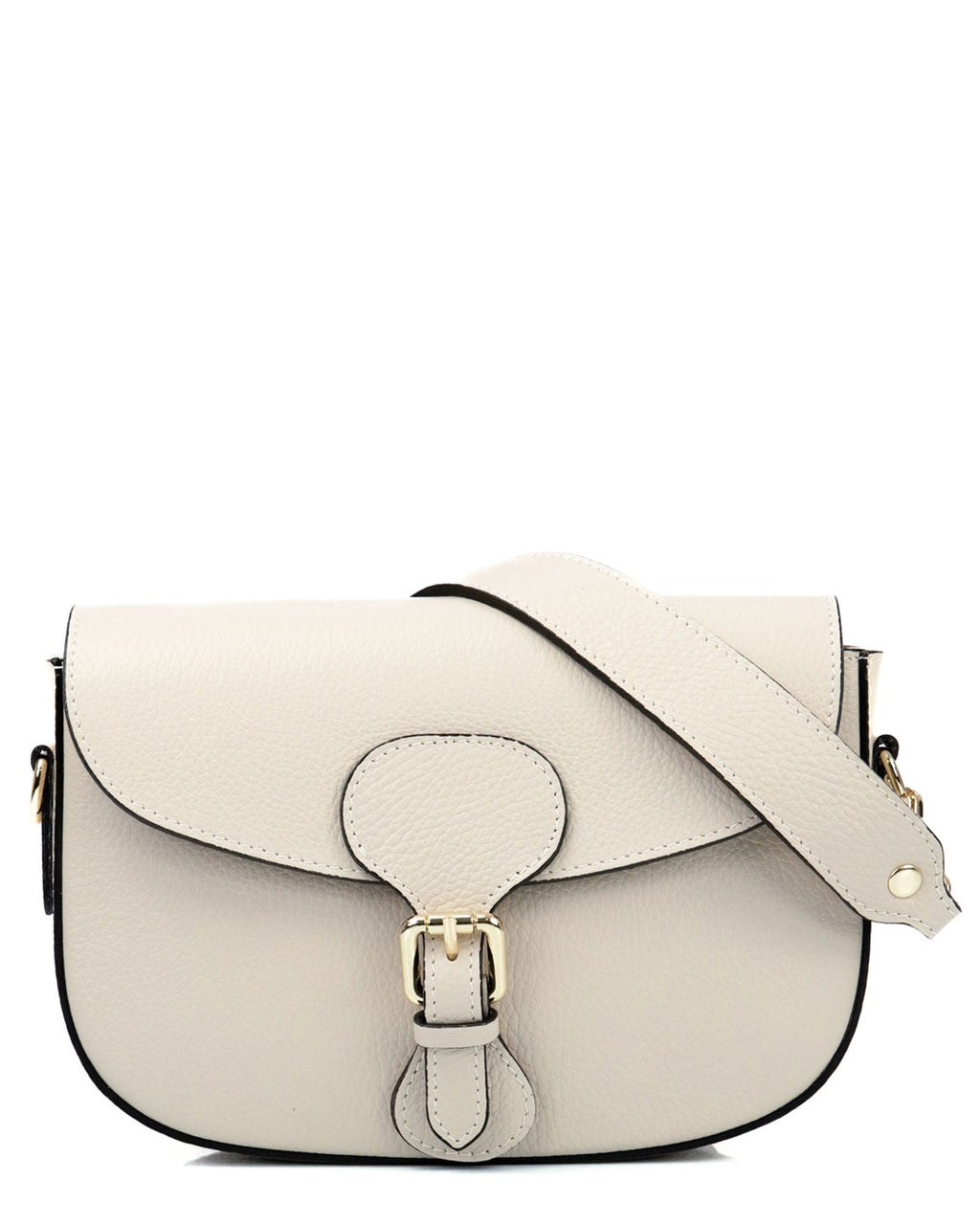 CHARLOTTE Borsa a spalla in vera pelle martellata beige con tracolla