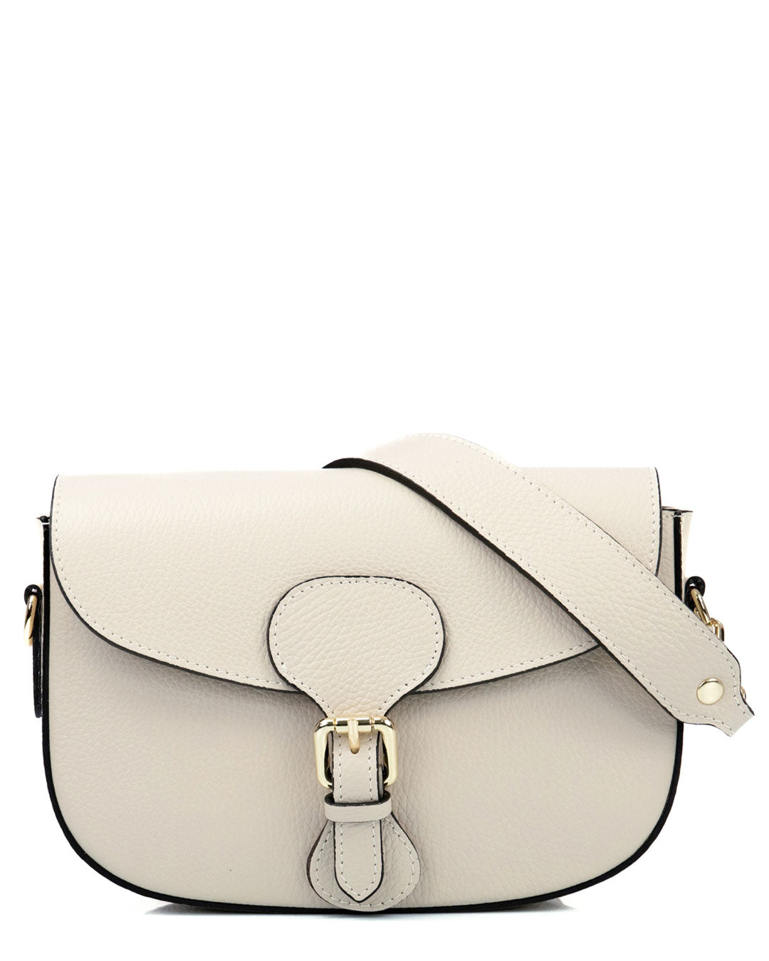 CHARLOTTE Borsa a spalla in vera pelle martellata beige con tracolla