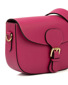CHARLOTTE Borsa a spalla in vera pelle martellata fucsia con tracolla