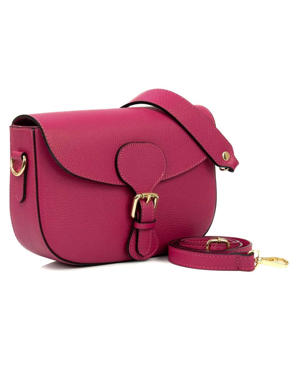 CHARLOTTE Borsa a spalla in vera pelle martellata fucsia con tracolla