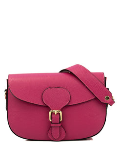 CHARLOTTE Borsa a spalla in vera pelle martellata fucsia con tracolla