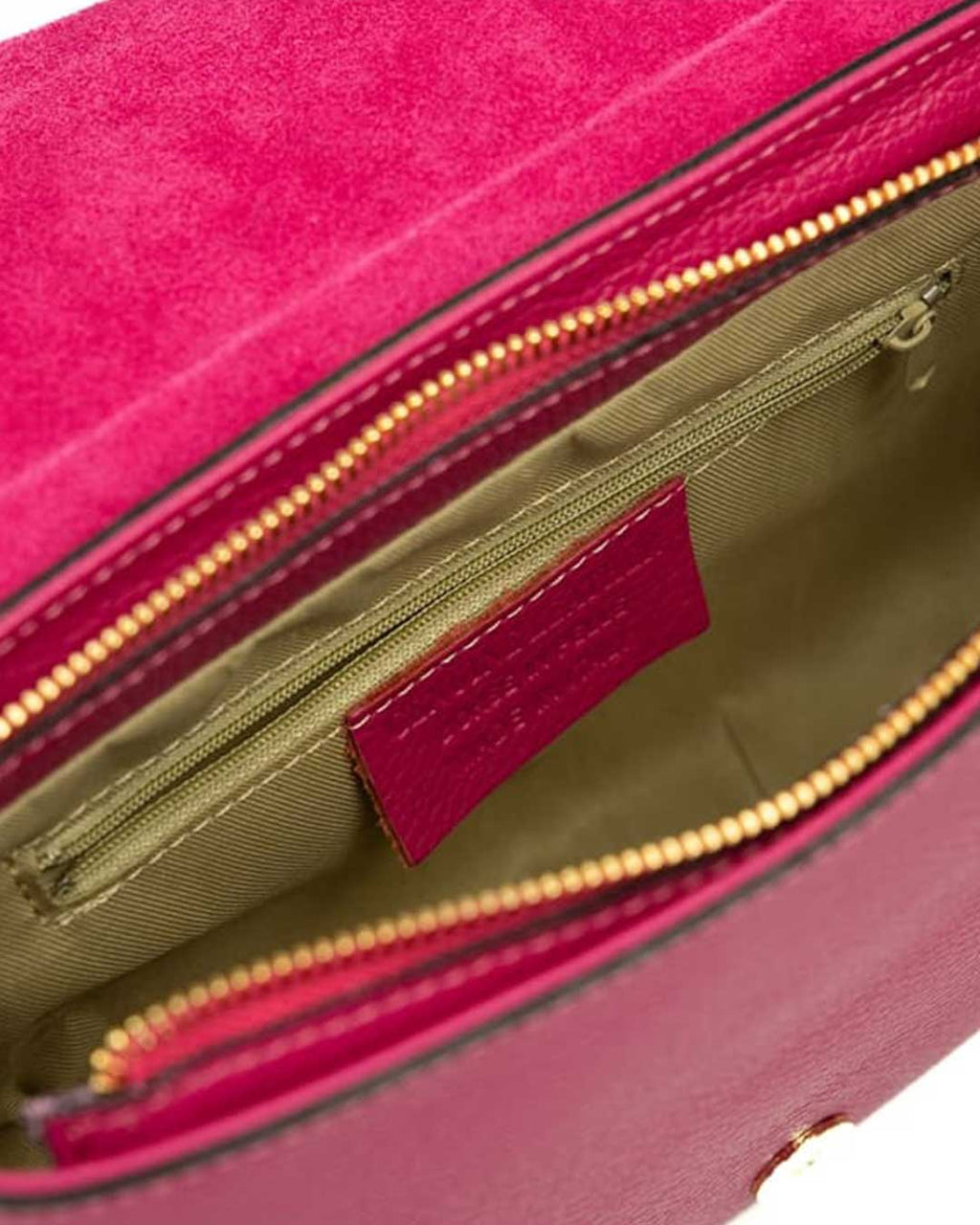CHARLOTTE Borsa a spalla in vera pelle martellata fucsia con tracolla