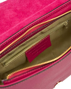 CHARLOTTE Borsa a spalla in vera pelle martellata fucsia con tracolla