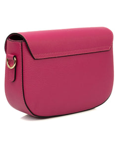 CHARLOTTE Borsa a spalla in vera pelle martellata fucsia con tracolla