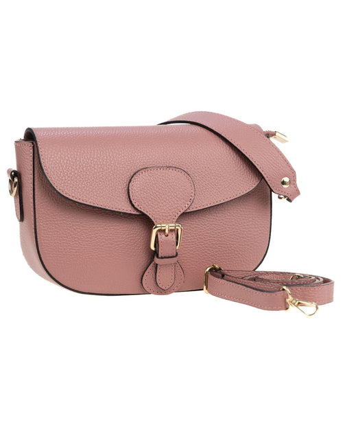 CHARLOTTE Borsa a spalla in vera pelle martellata rosa antico con tracolla