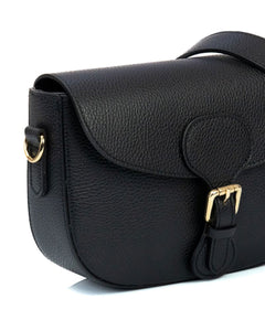 CHARLOTTE Borsa a spalla in vera pelle martellata nero con tracolla