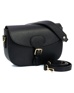 CHARLOTTE Borsa a spalla in vera pelle martellata nero con tracolla