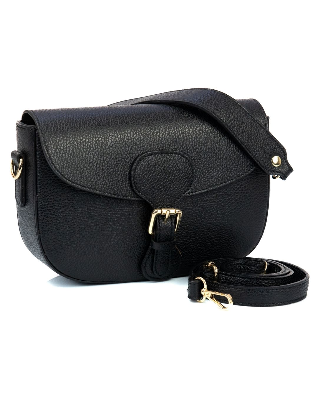 CHARLOTTE Borsa a spalla in vera pelle martellata nero con tracolla