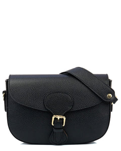 CHARLOTTE Borsa a spalla in vera pelle martellata nero con tracolla