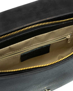 CHARLOTTE Borsa a spalla in vera pelle martellata nero con tracolla