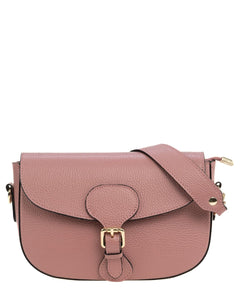 CHARLOTTE Borsa a spalla in vera pelle martellata rosa antico con tracolla