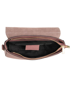 CHARLOTTE Borsa a spalla in vera pelle martellata rosa antico con tracolla