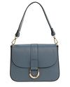 INES - Bolso de hombro de piel auténtica granulada color aviación con bandolera