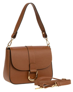 INES Borsa a spalla in vera pelle martellata cuoio con tracolla