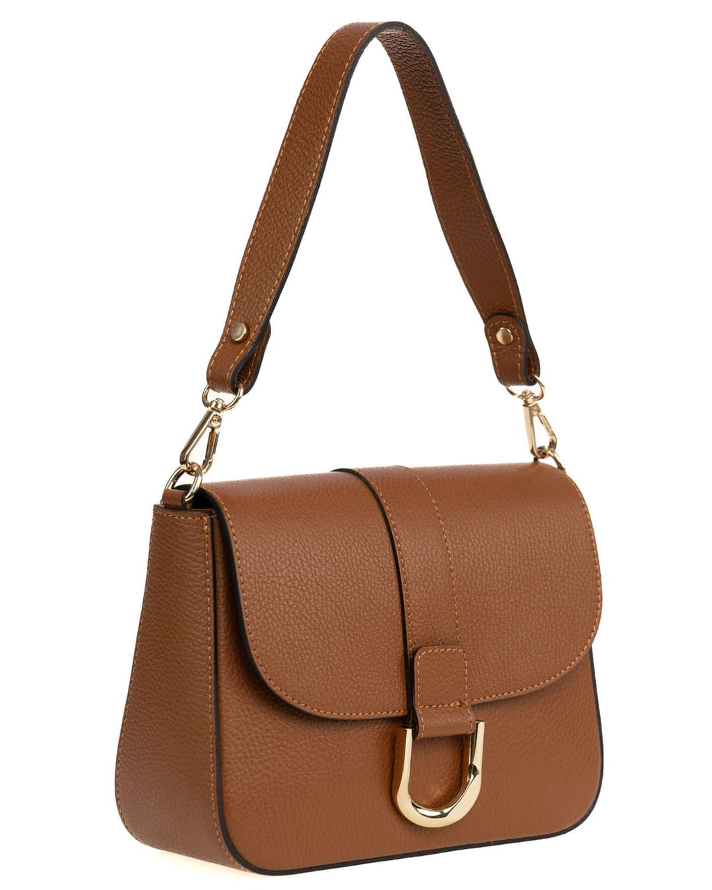 INES Borsa a spalla in vera pelle martellata cuoio con tracolla