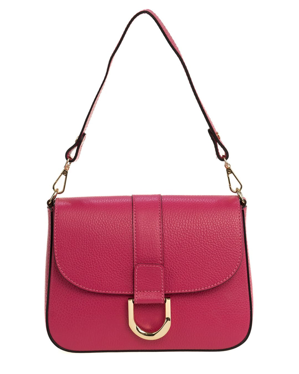 INES Borsa a spalla in vera pelle martellata fucsia con tracolla