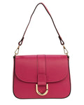 INES Borsa a spalla in vera pelle martellata fucsia con tracolla