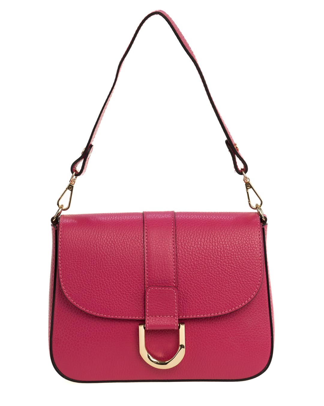 INES Borsa a spalla in vera pelle martellata fucsia con tracolla
