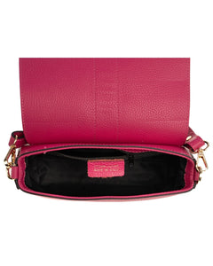 INES Borsa a spalla in vera pelle martellata fucsia con tracolla